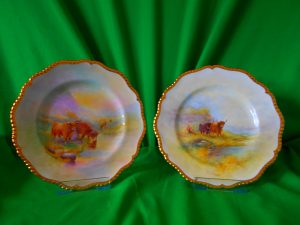 Pr of Worcester Plates of Highland Cattle by Scyner