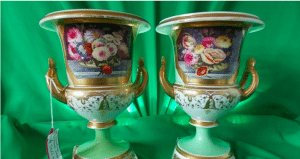 Pair of Victorian Campana vases. Possibly Coalport.