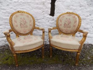 19th-century French giltwood salon chairs