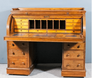 Victorian Oak Pedestal Cylinder Desk