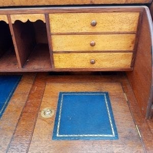 Victorian Oak Cylinder desk Raised on twin pedestals