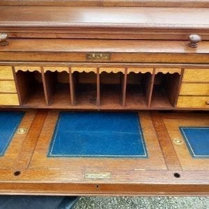 Victorian Oak Cylinder desk Raised on twin pedestals