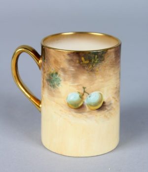  A fine Royal Worcester fallen fruits coffee can.