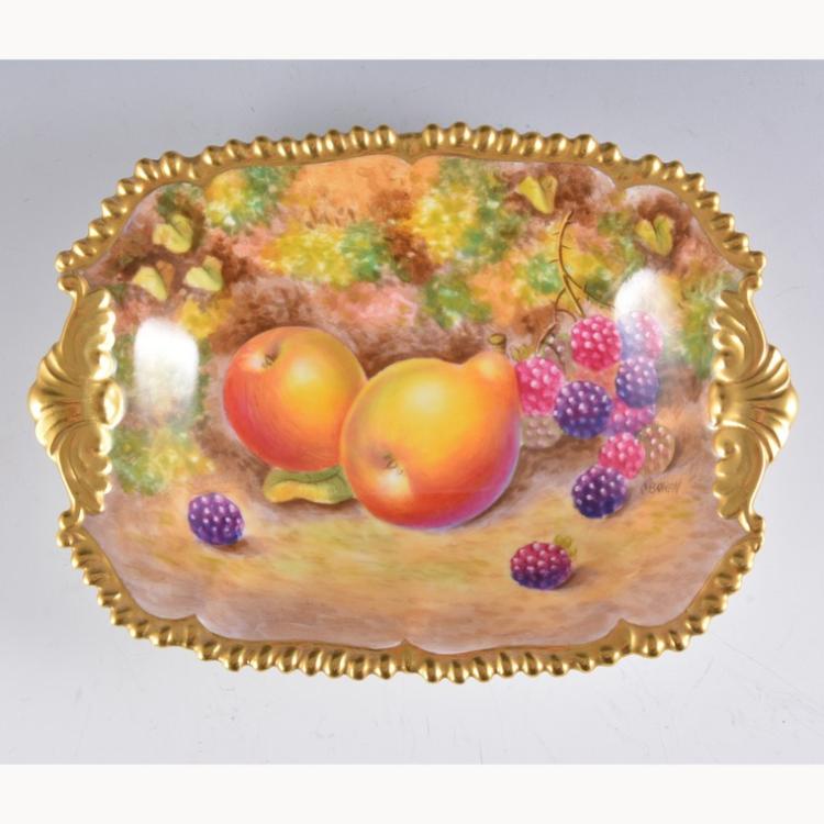 Royal Worcester rectangular dish, shaped rim with twin scrolled handles