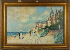  French impressionist Beach Scene. Oil on canvas.