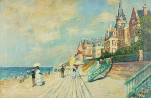  French impressionist Beach Scene. Oil on canvas.