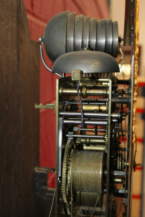 18th-century Mahogany longcase clock with eight-day musical movement on eight bells,