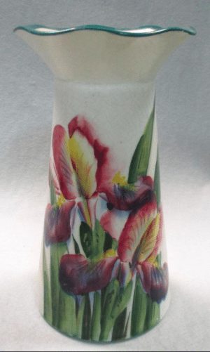 Wemyss Splayed rimmed vase decorated with Iris's