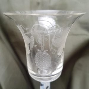 18th cent engraved bell bowl double airtwist wine glass
