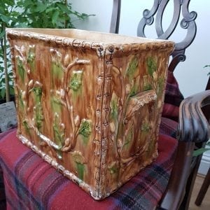 A rare Victorian Scottish pottery slip glaze rectangular planter with acorn leaf moulded pattern