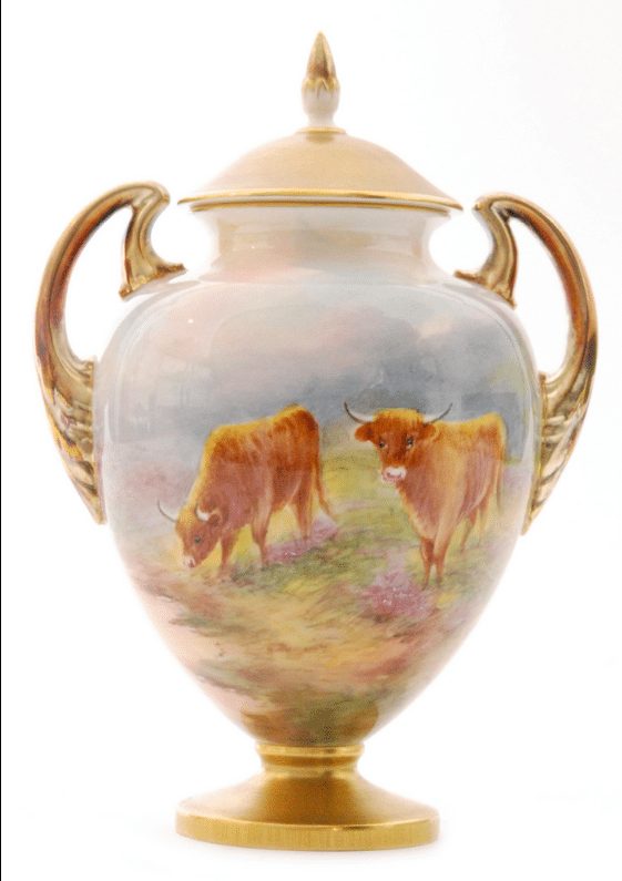 20th Century Royal Worcester twin handled pedestal vase