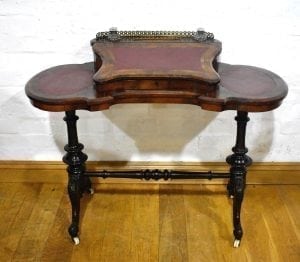 A Victorian Burr Walnut Kidney top Writing table