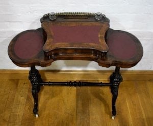 A Victorian Burr Walnut Kidney top Writing table