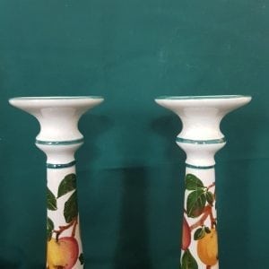 Large pair of Wemyss candlesticks decorated with apples