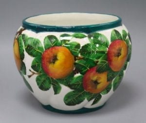 A rare Wemyss ware pottery jardiniere, decorated with Apples in good original condition. Imprest mark 