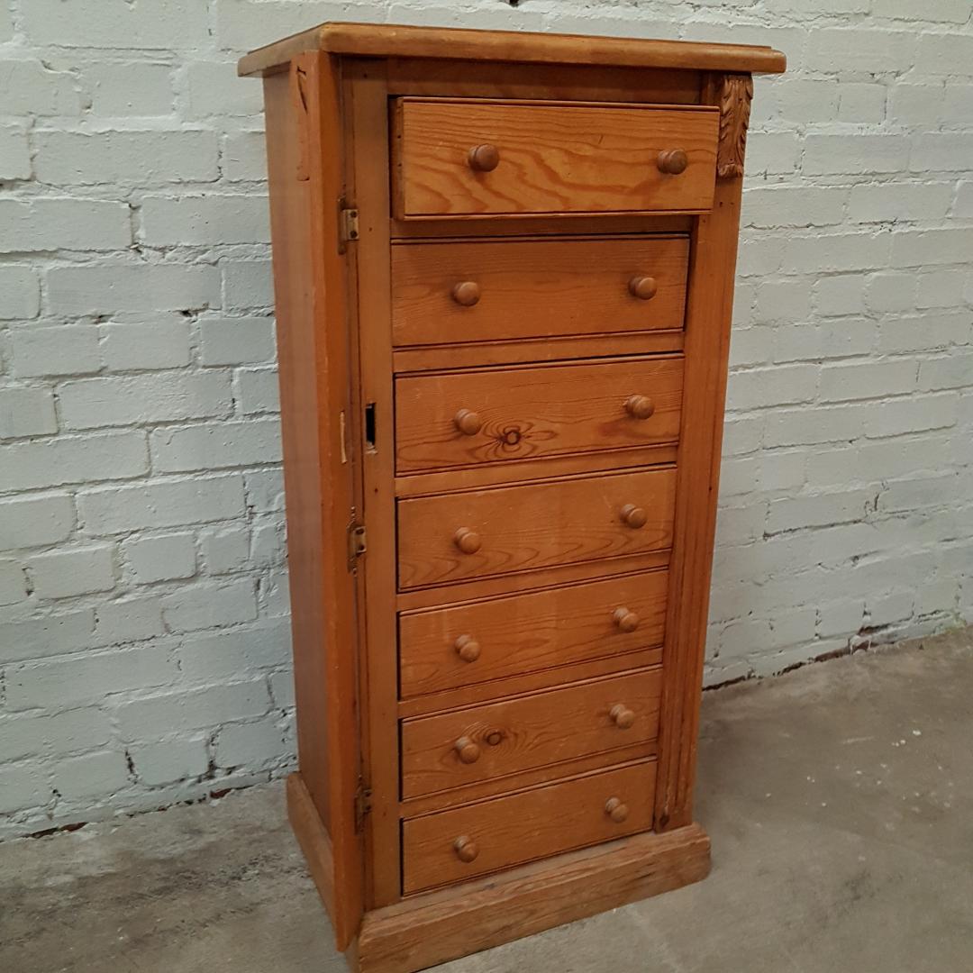Victorian yellow pine wellington chest. Victorian yellow pine wellington chest.