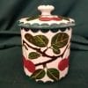 A Wemyss ware Jam pot decorated with cherries in very good condition. No chips or cracks. Size; 4.5"