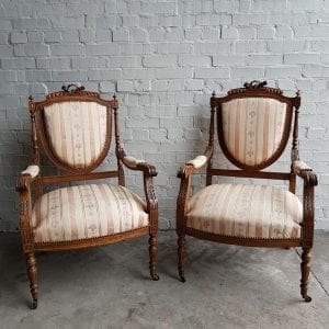 Pair French 19th century carved open armchairs.