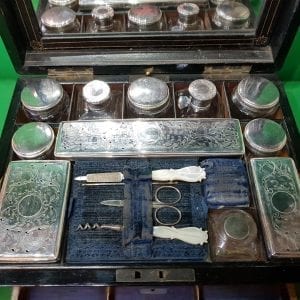 Victorian burr walnut Ladies travelling set.