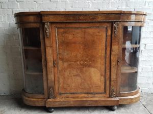 Victorian Burr Walnut Inlaid Credenza