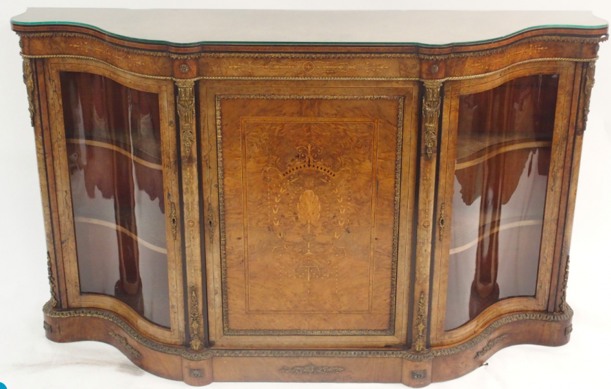 A Victorian Serpentine Burr walnut Credenzaa