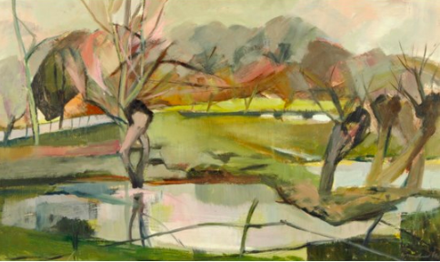 Large Abstract oil painting landscape from 1950s