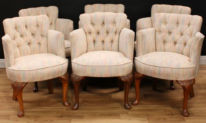 6 Geo II revival club chairs