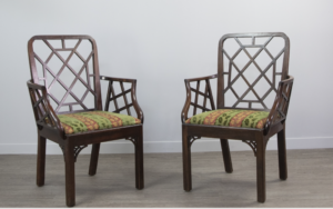 Geo III Chinese Chippendale elbow chairs