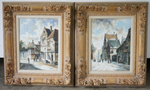 Pair of Oil Paintings on Board depicting 19th century Continental Town Scenes