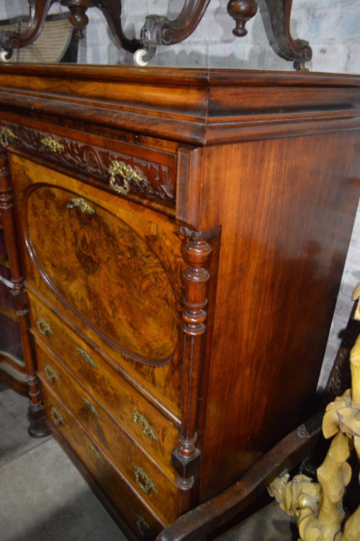 19th century burr walnut Escritoire