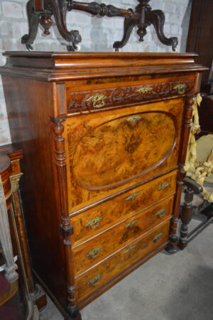 19th century burr walnut Escritoire