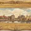 A 19th century painting, Townscape with River and boats. Oil on panel.  Take from Vermeer's View of Delft