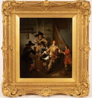 After Reinier de la Haye/Guardroom with Soldiers Playing Tricktrack/oil on panel, 41.5cm x 36cm