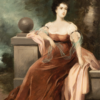 Samuel Lawrence (1811-1884) Oil Painting. A superb painting of a fine Lady Seated by a Pillar in a Garden. Signed/oil on panel,