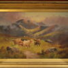 Large Victorian Highland cattle oil painting.