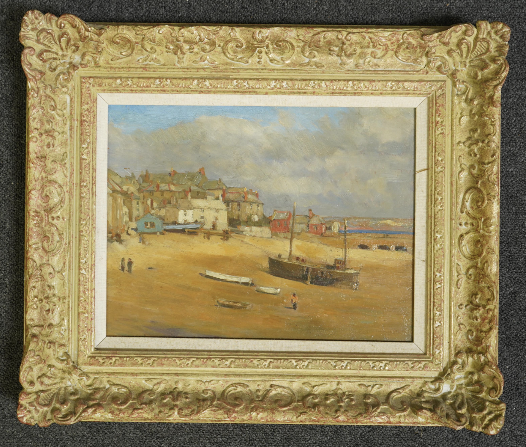 Newlyn School, oil on board, St Ives at low tide, 25 x 32cm. Condition - good