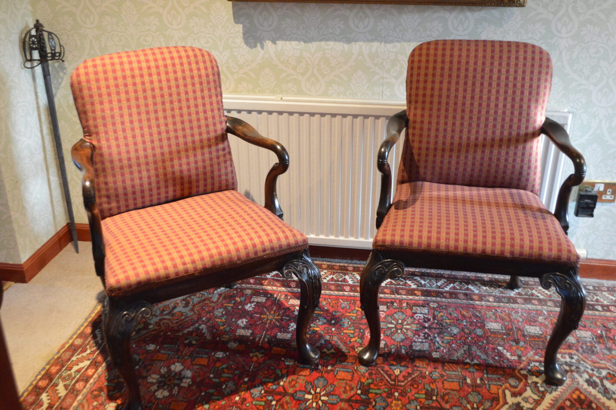 Pair fine Geo II style armchairs