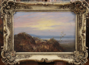 J. W. HAMILTON MARR, A.R.C.A. (1846-1916) “When Day Is Ending”, signed lower left, oil on canvas: parcel-gilt swept frame (45cm x 61cm overall).