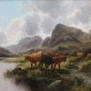 English School Highland cattle Oil painting