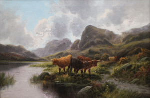 English School Highland cattle Oil painting