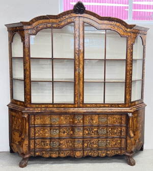 A fine Dutch marquetry display cabinet,
