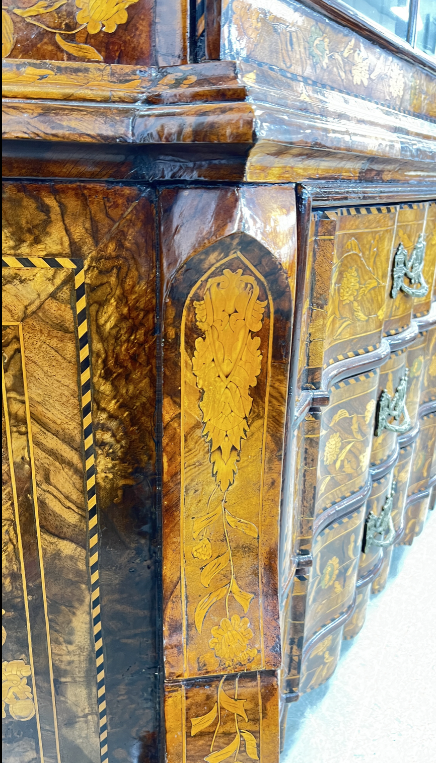 A fine Dutch marquetry display cabinet,