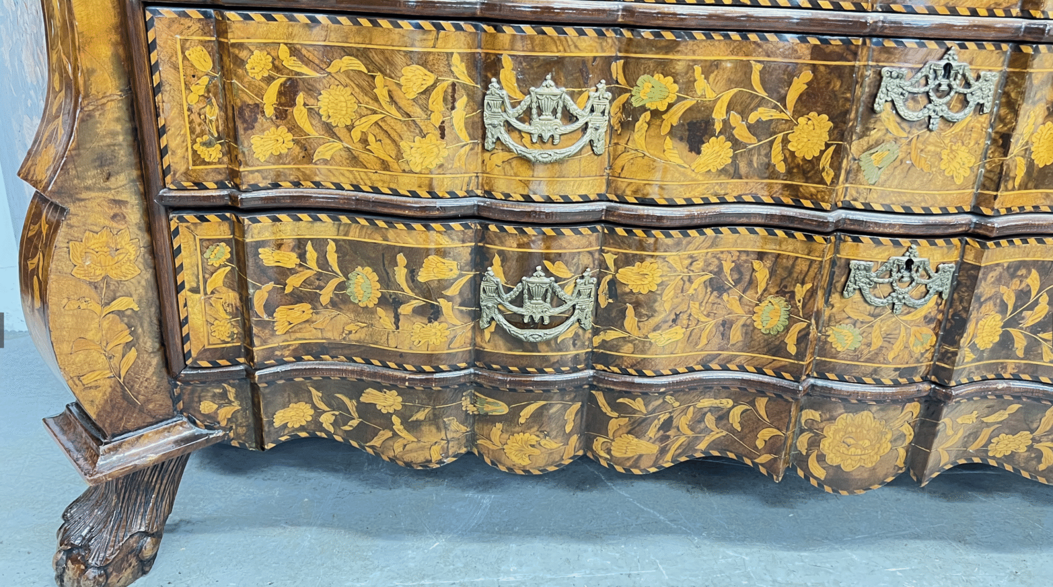 A fine Dutch marquetry display cabinet,