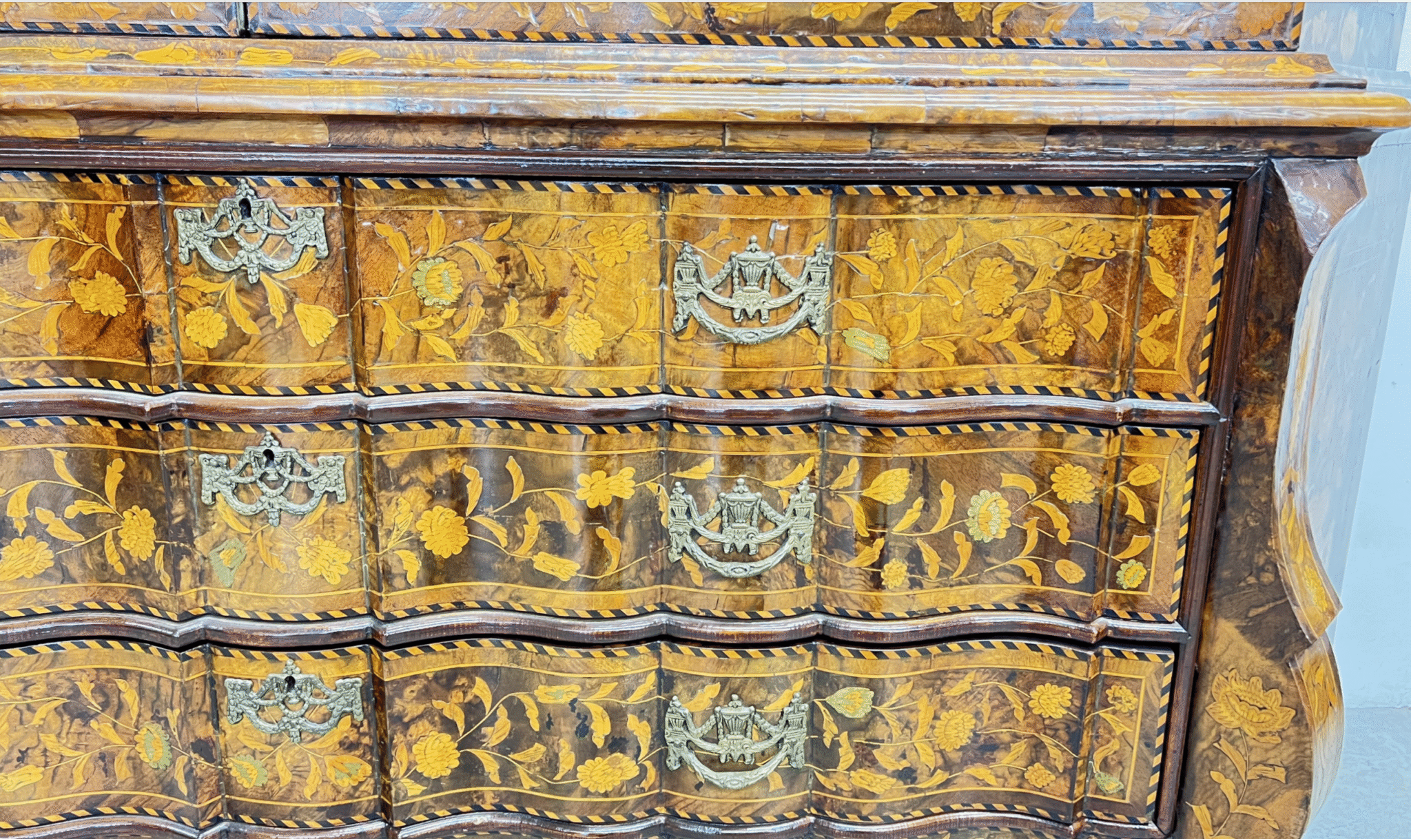 A fine Dutch marquetry display cabinet,
