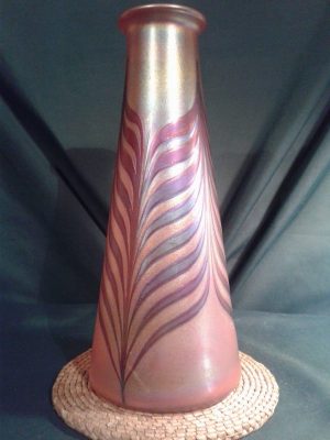 Large Bohemian iridescent glass vase circa mid 20th century. Perfect condition  Size; 11.25