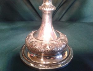 Vasaline glass and plated comport