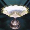Vaseline glass and plated comport