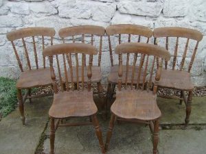 Set of 6 Victorian elm kitchen chairs.