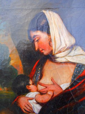 Victorian Oiled Canvas, Mother feeding her child
