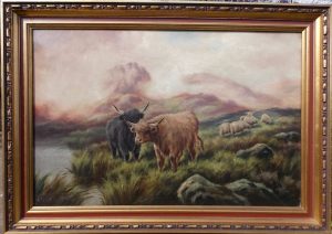 Pr Scottish highland cattle landscapes. Oils on Canvas
